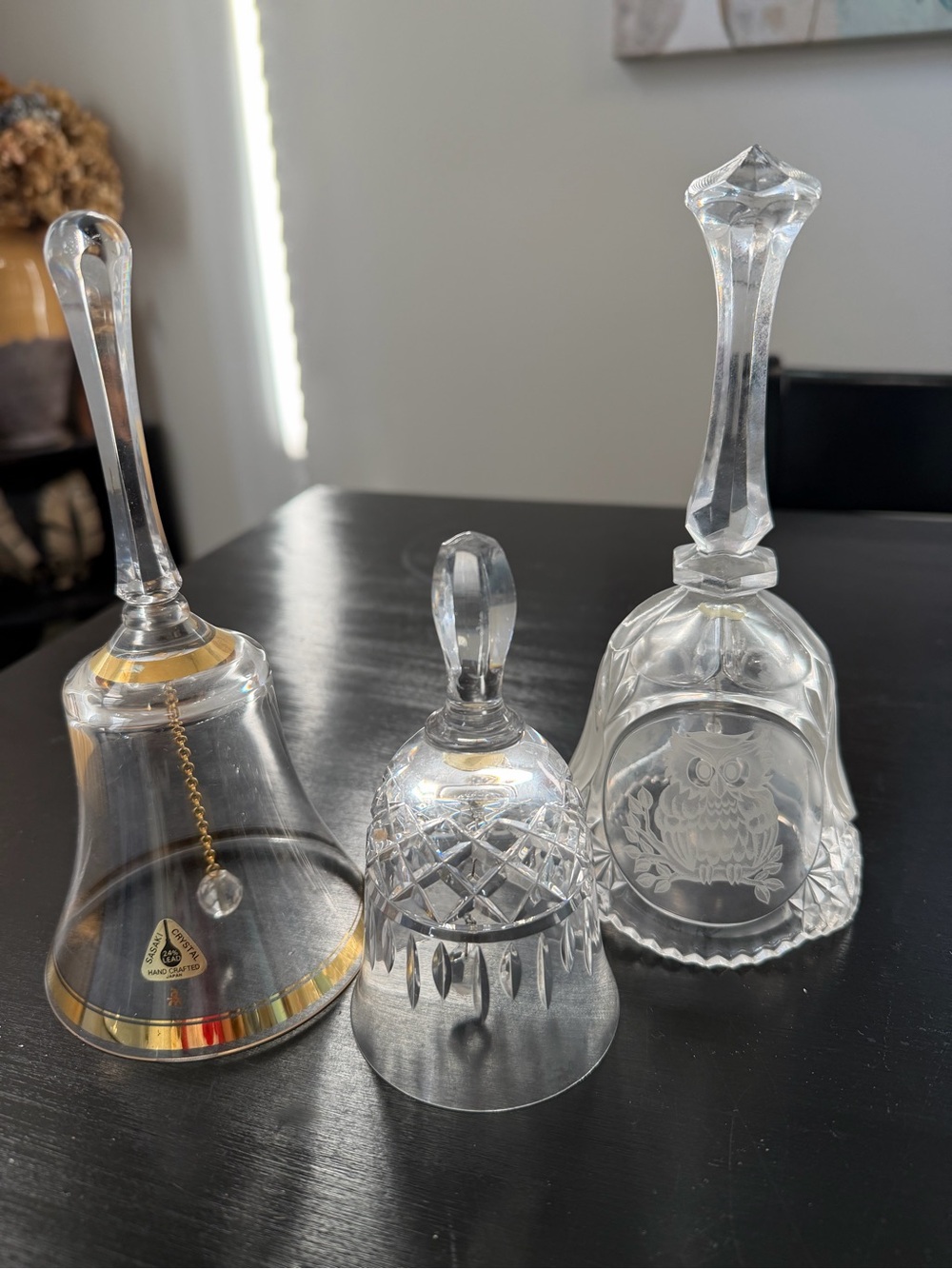 Lot of three vintage crystal and glass bells